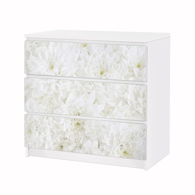 Carta adesiva per mobili IKEA Malm Cassettiera 3xCassetti - Dahlias Flower Sea White