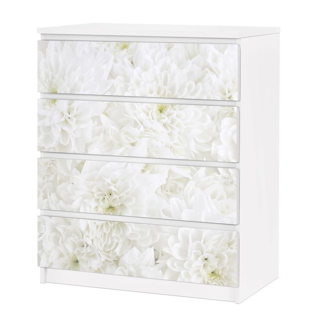 Carta adesiva per mobili IKEA Malm Cassettiera 4xCassetti - Dahlias Flower Sea White