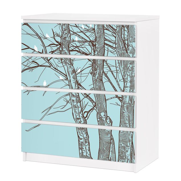 Carta adesiva per mobili IKEA - Malm Cassettiera 4xCassetti - Flowers Sketch