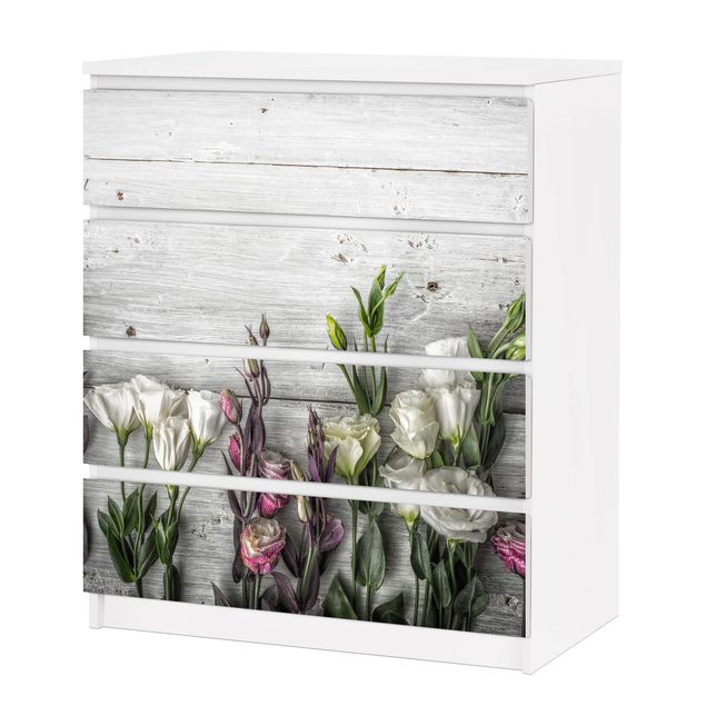 Carta adesiva per mobili IKEA Malm Cassettiera 4xCassetti - Tulip Rose Shabby Wood Look