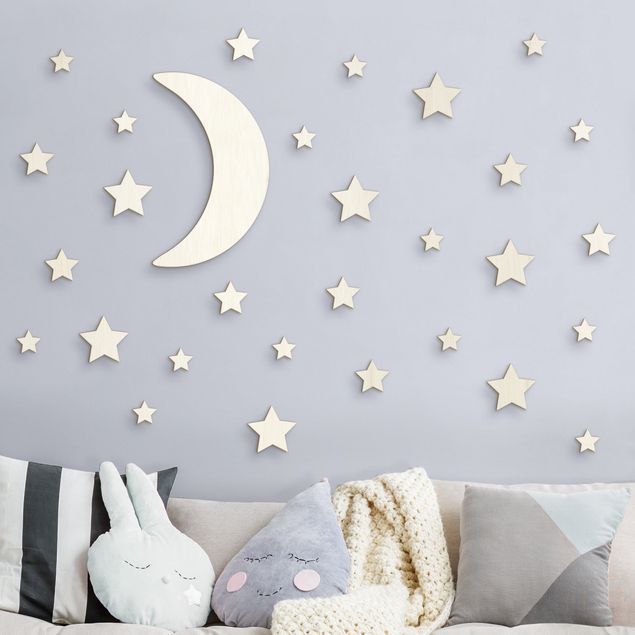 Decorazione da parete in legno - Set luna e stelle