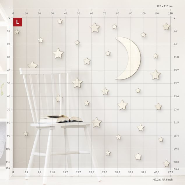 Decorazione da parete in legno - Set luna e stelle