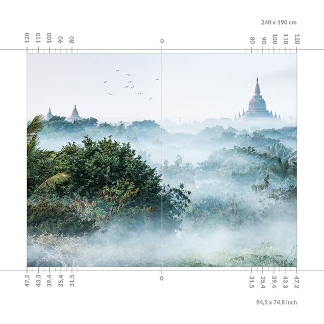 Rivestimento per doccia - Nebbia mattutina sulla giungla di Bagan