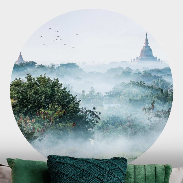 Carta da parati giungla Nebbia mattutina sulla giungla di Bagan