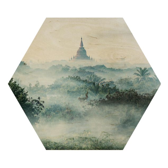 Esagono in legno - Nebbia mattutina sulla giungla di Bagan