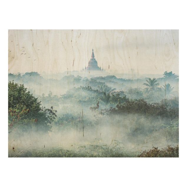 Stampa su legno - Nebbia mattutina sulla giungla di Bagan