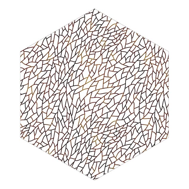Carta da parati esagonale adesiva con disegni - Mosaico di linee marrone e oro