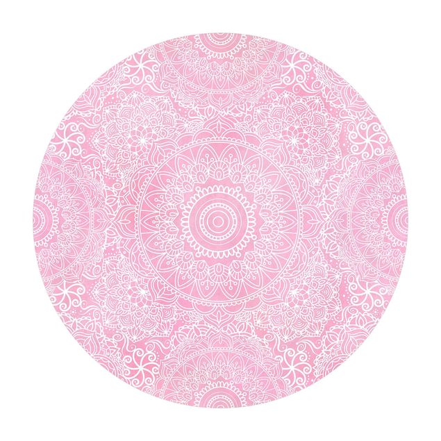 Tappeto in vinile rotondo - Trama di mandala in rosa chiaro