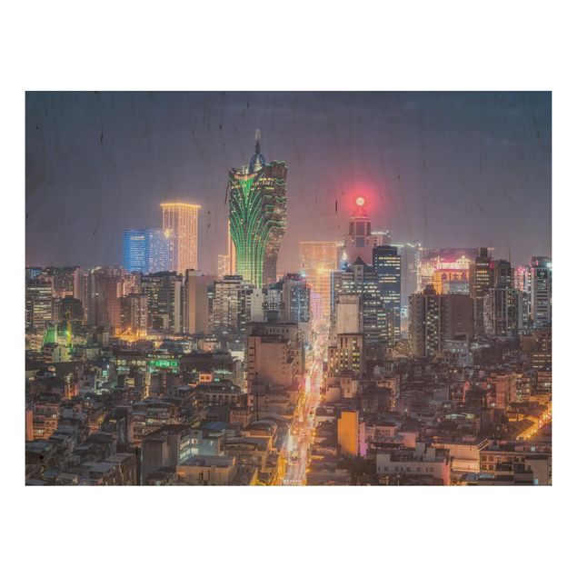 Stampa su legno - Notte illuminata in Macao