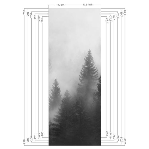 Rivestimento per doccia - Bosco di conifere nella nebbia in bianco e nero