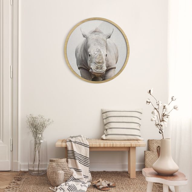 Poster con cornice rotonda Rinoceronte Nora