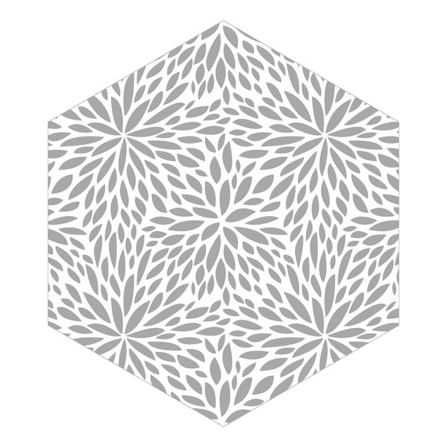 Carta da parati esagonale adesiva con disegni - Trama naturale di fiori in grigio