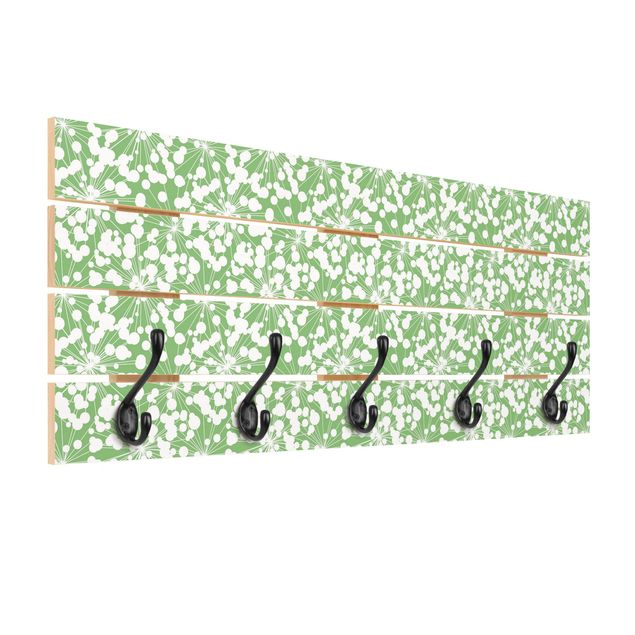 Appendiabiti in legno - Trama naturale di soffioni con punti su sfondo verde