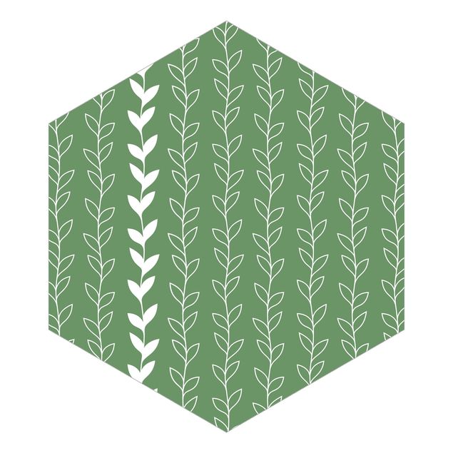 Carta da parati esagonale adesiva con disegni - Trama naturale con linee di viticcio su sfondo verde