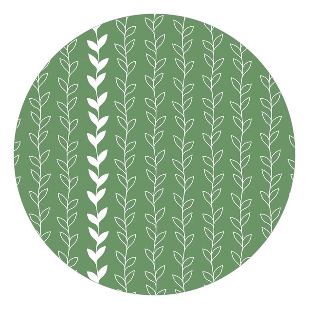 Carta da parati rotonda autoadesiva - Naturali linee viticci sul verde pattern