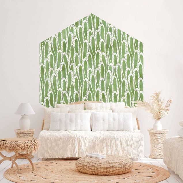 carta da parati camera da letto turchese Motivo naturale Succulente in verde