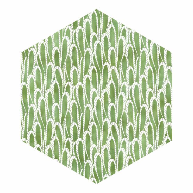 Carta da parati esagonale adesiva con disegni - Trama naturale di piante grasse in verde