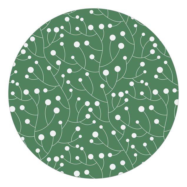 Carta da parati rotonda autoadesiva - la crescita del modello naturale con puntini su verde