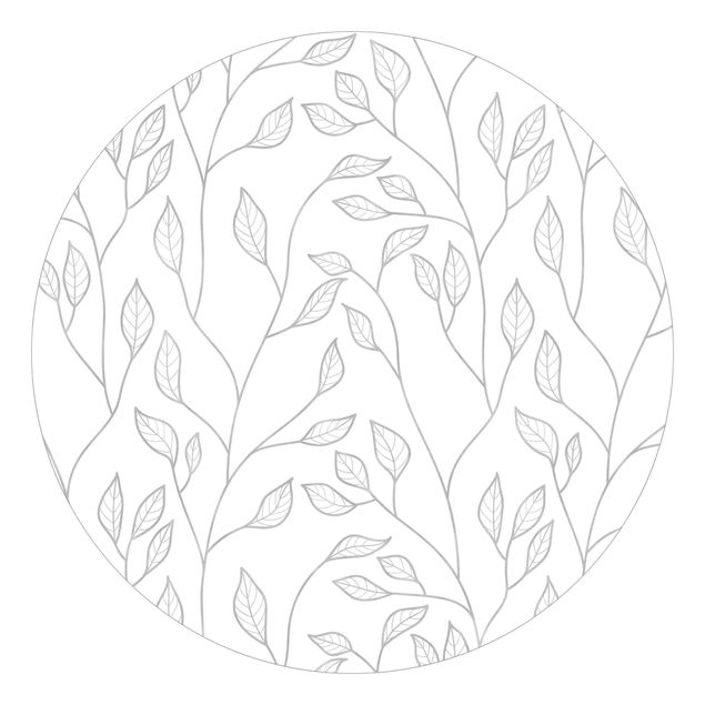 Carta da parati rotonda autoadesiva - rami modello naturale con foglie in Grey