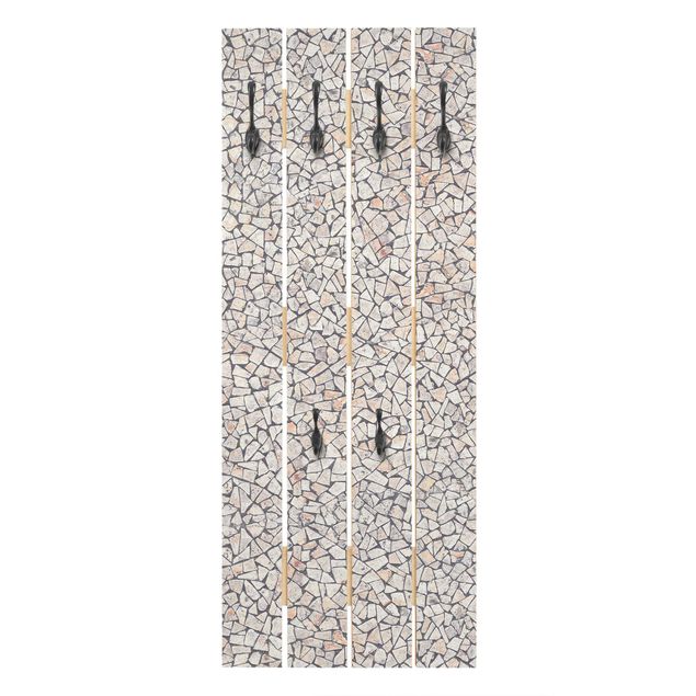 Appendiabiti in legno - Mosaico di pietre naturali con fughe sabbiose