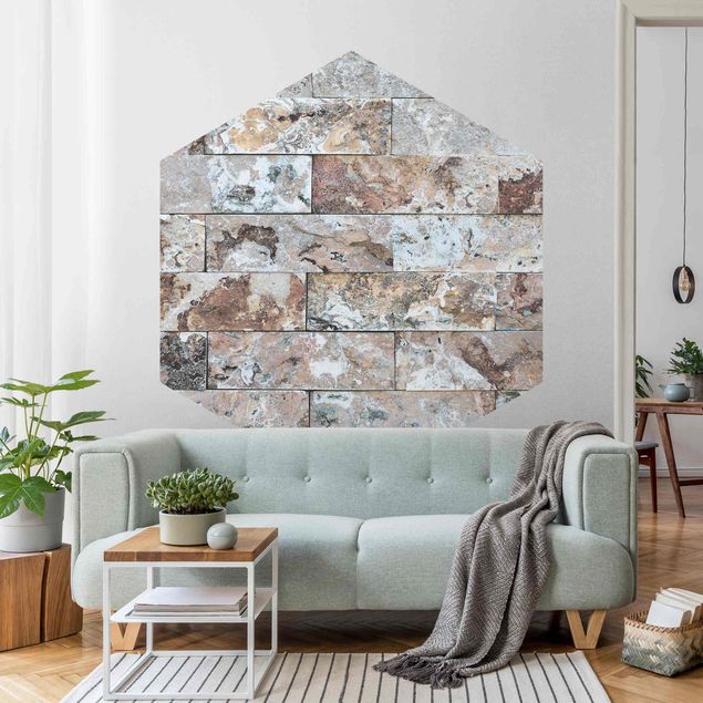 Fotomurale esagonale autoadesivo - Muro di pietra effetto marmo naturale