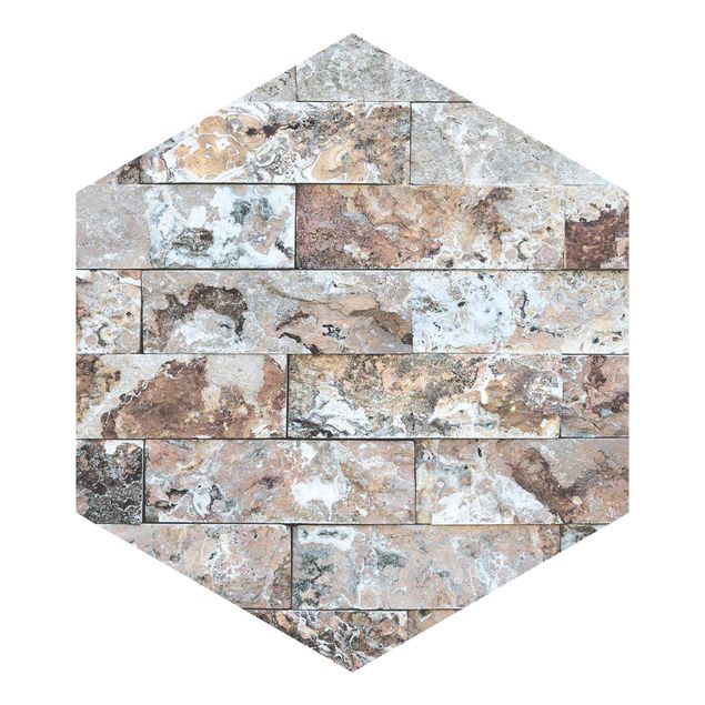 Fotomurale esagonale autoadesivo - Muro di pietra effetto marmo naturale