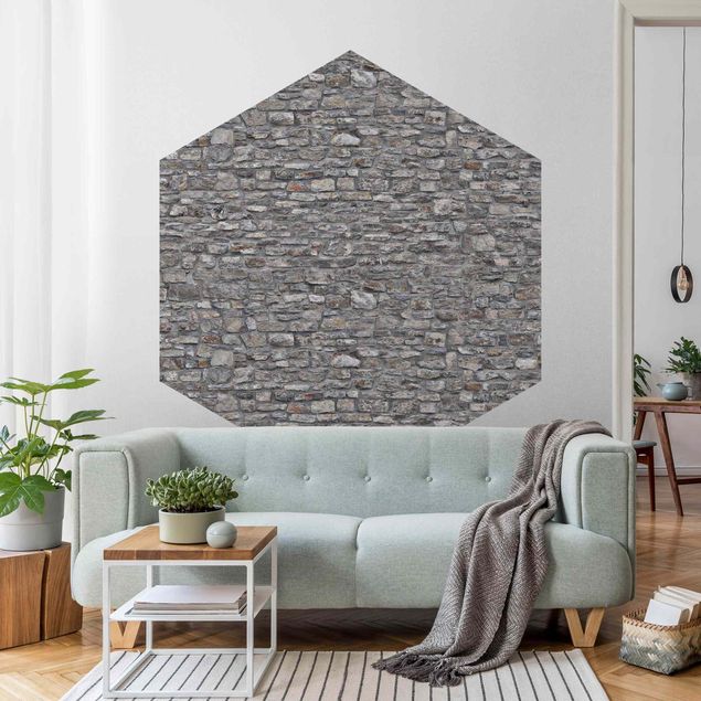 carta da parati grigia camera da letto Parati effetto pietra naturale - Vecchio muro di pietra