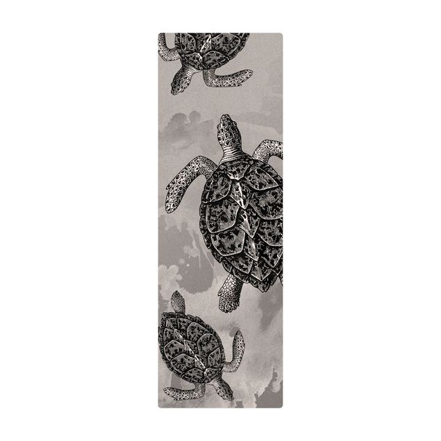 Tappetino di sughero - Nautica tre tartarughe bianco e nero - Formato verticale 1:3