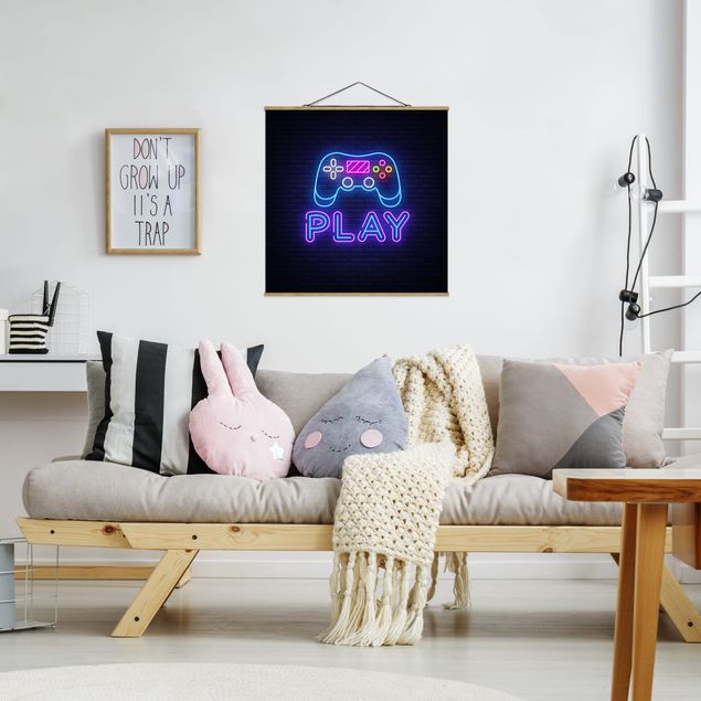 Foto su tessuto da parete con bastone - Controller di gioco al neon - Quadrato 1:1