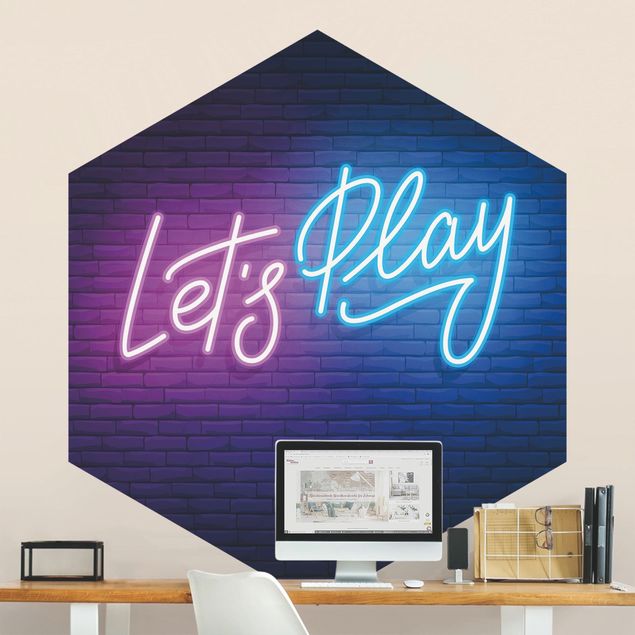 Carta da parati gaming Scritta al neon Let's Play
