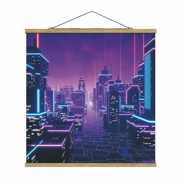 Foto su tessuto da parete con bastone - Luci della città al neon - Quadrato 1:1