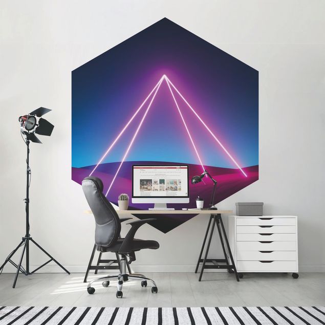 Fotomurale esagonale autoadesivo - Piramide luminosa al neon