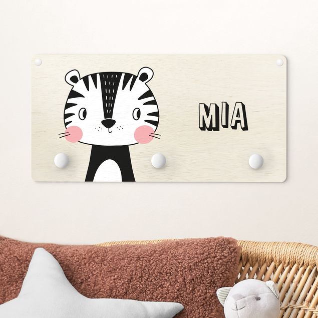 Kinderzimmer Wandgarderobe mit Tieren Gatto tigrato carino con nome personalizzato