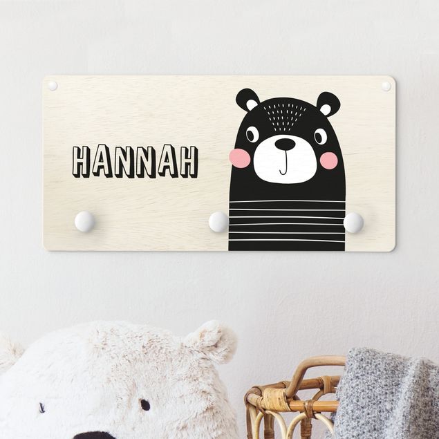 Wandgarderobe mit Tieren Kinderzimmer Carino orso a strisce con nome personalizzato