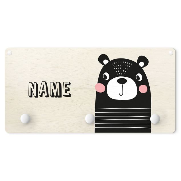 Appendiabiti per bambini - Dolce orsetto a strisce con nome personalizzato