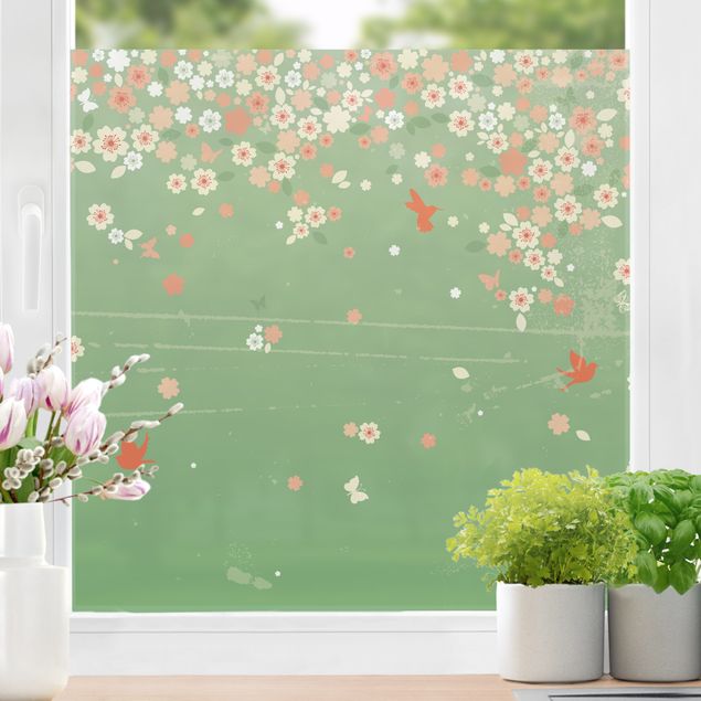 Pellicola per vetri con erbe No.EK236 Spring Background