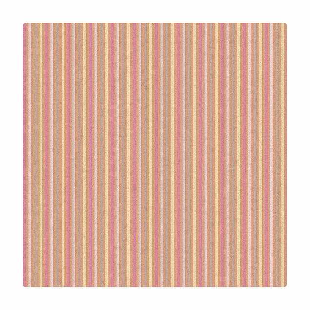 Tappetino di sughero - No.YK48 Strisce rosa e giallo - Quadrato 1:1