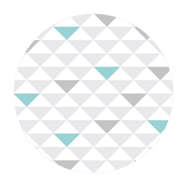 Tappeto in vinile rotondo - No.YK64 Triangoli grigi bianchi e turchesi