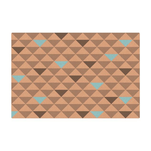 Tappetino di sughero - No.YK64 Triangoli grigi bianchi e turchesi - Formato orizzontale 3:2