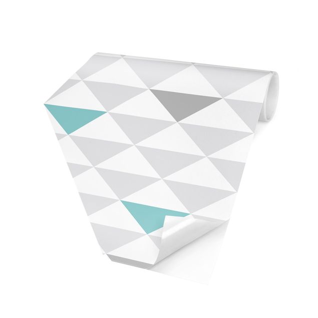 Carta da parati esagonale adesiva con disegni - No.YK64 Triangoli grigi bianchi e turchesi