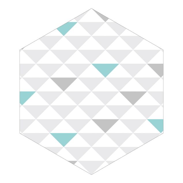 Carta da parati esagonale adesiva con disegni - No.YK64 Triangoli grigi bianchi e turchesi