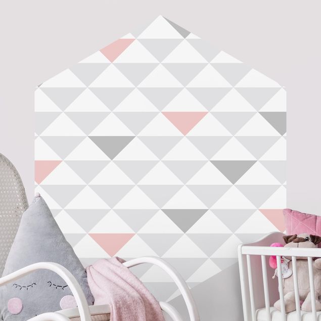 Carta da parati esagonale adesiva con disegni - No.YK65 Triangoli grigi bianchi e rosa