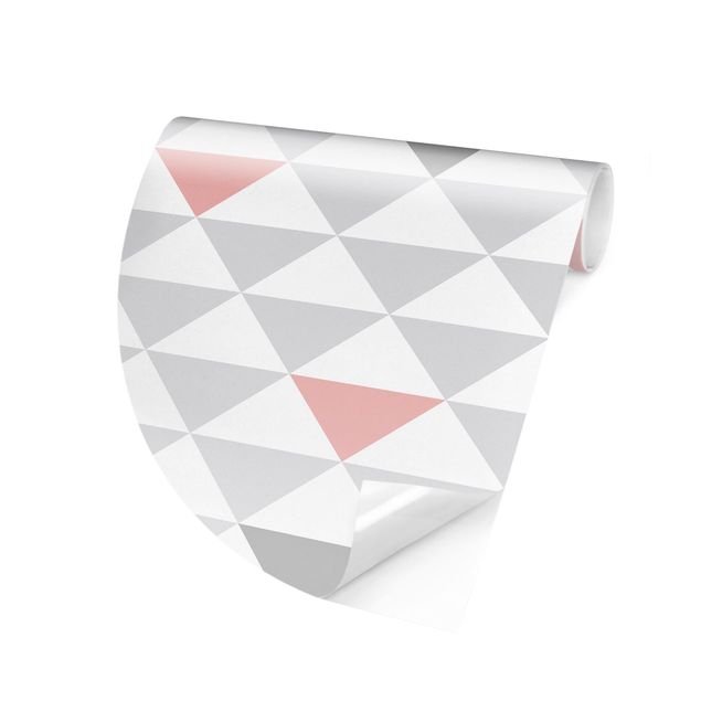 Carta da parati rotonda autoadesiva - No.YK65 triangoli Bianco Rosa Grigio