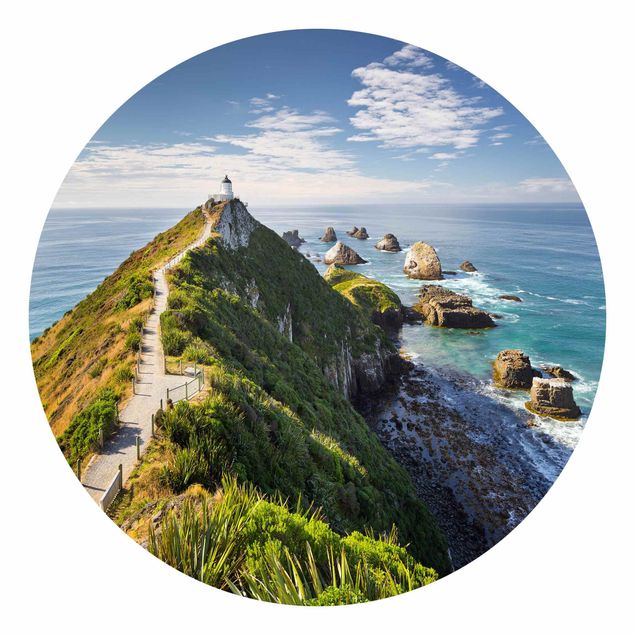 Carta da parati rotonda autoadesiva - Nugget Point Lighthouse e mare Zelanda