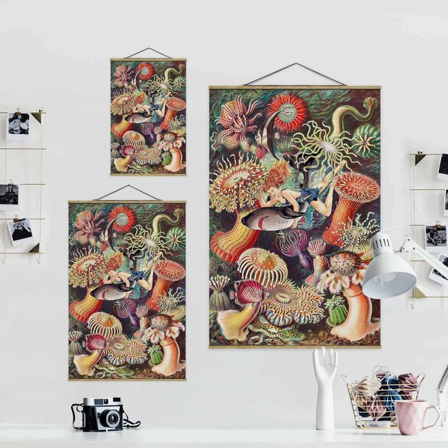 Foto su tessuto da parete con bastone - Ninfa con anemoni di mare