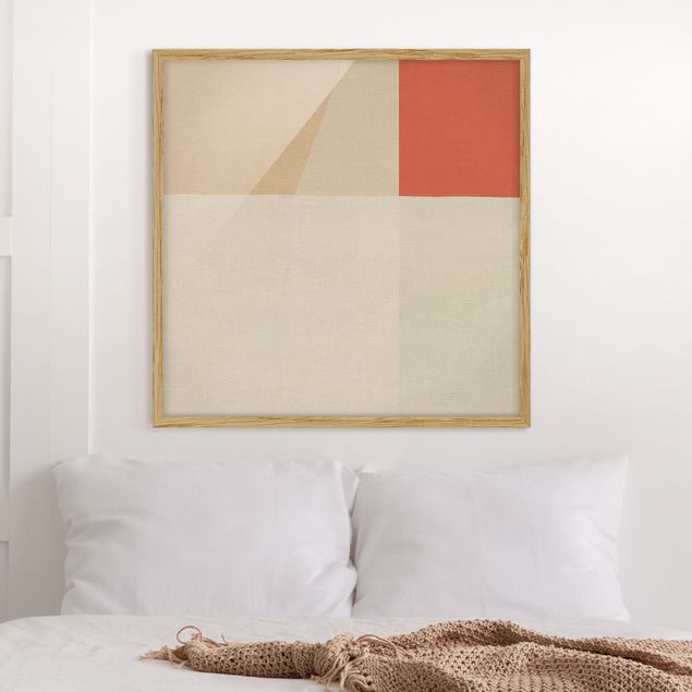 quadro astratto moderno Quadrato arancione su beige