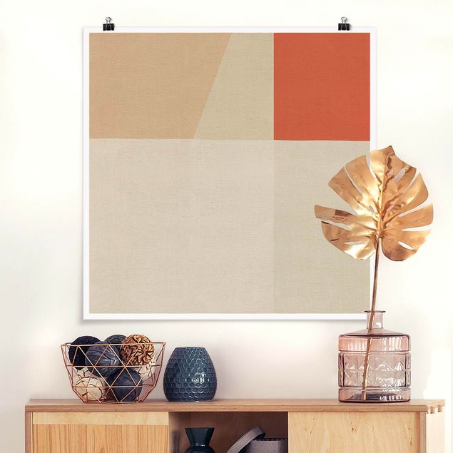 quadro astratto moderno Quadrato arancione su beige