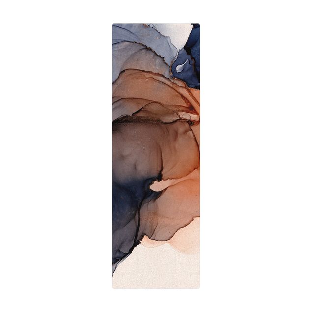 Tappetino di sughero - Gocce di oceano in blu e arancione con oro - Formato verticale 1:3