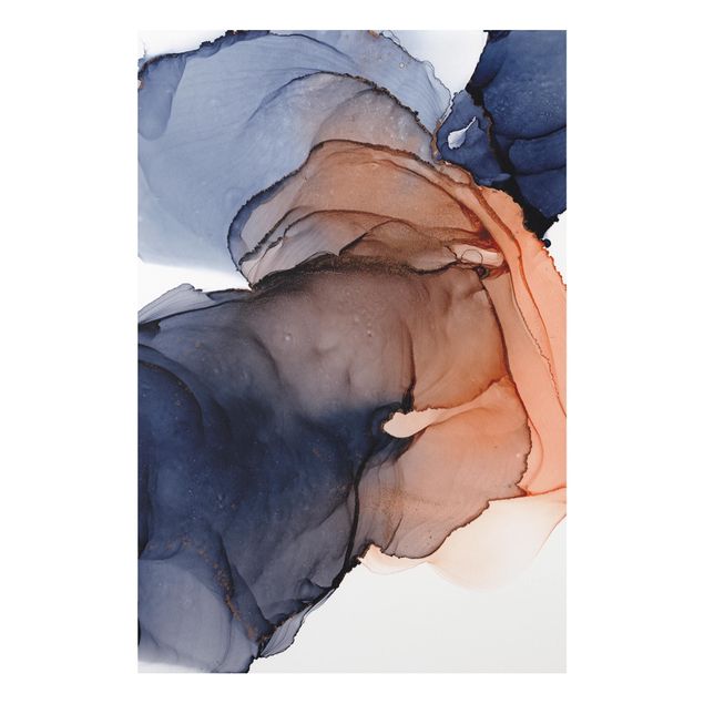 Stampa su Forex - Gocce di oceano in blu e arancione con oro - Formato verticale 2:3