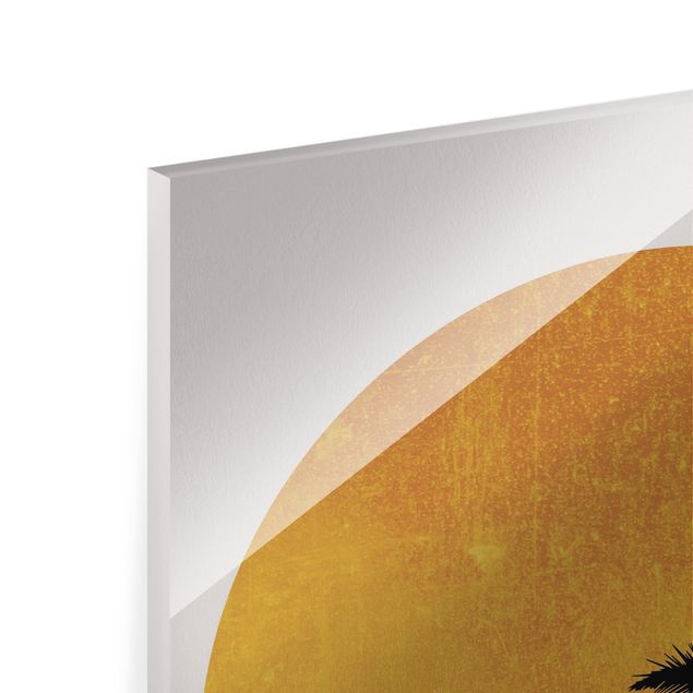 Quadro in vetro - Palme davanti a sole dorato - Formato verticale